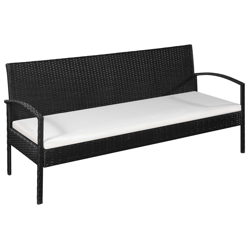 vidaXL fekete háromszemélyes polyrattan kerti kanapé párnákkal