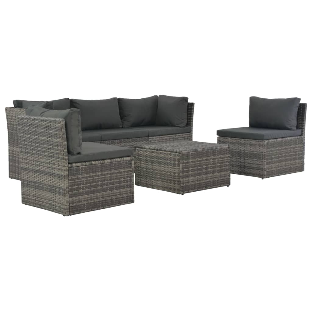 vidaXL 4-részes szürke polyrattan kerti bútorszett párnákkal