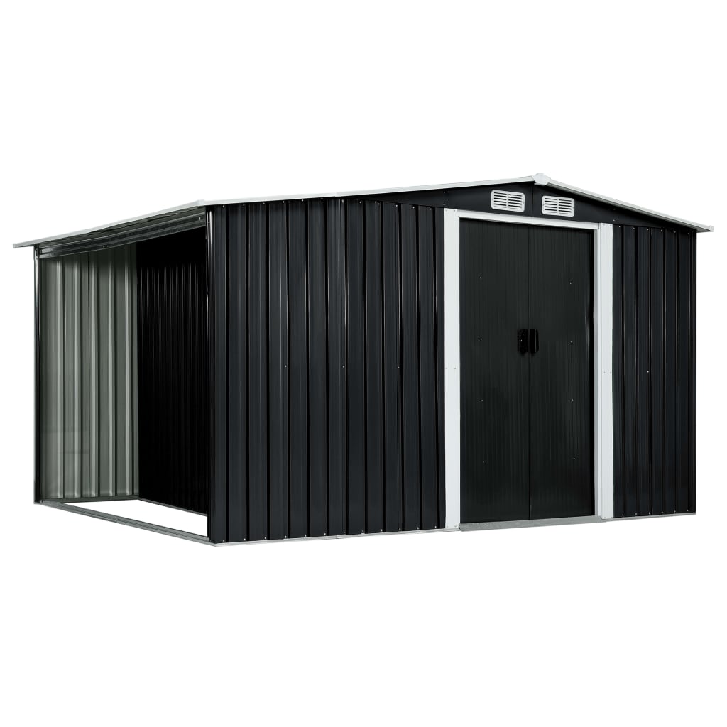 vidaXL antracitszürke acél kerti fészer tolóajtókkal 329,5x131x178 cm