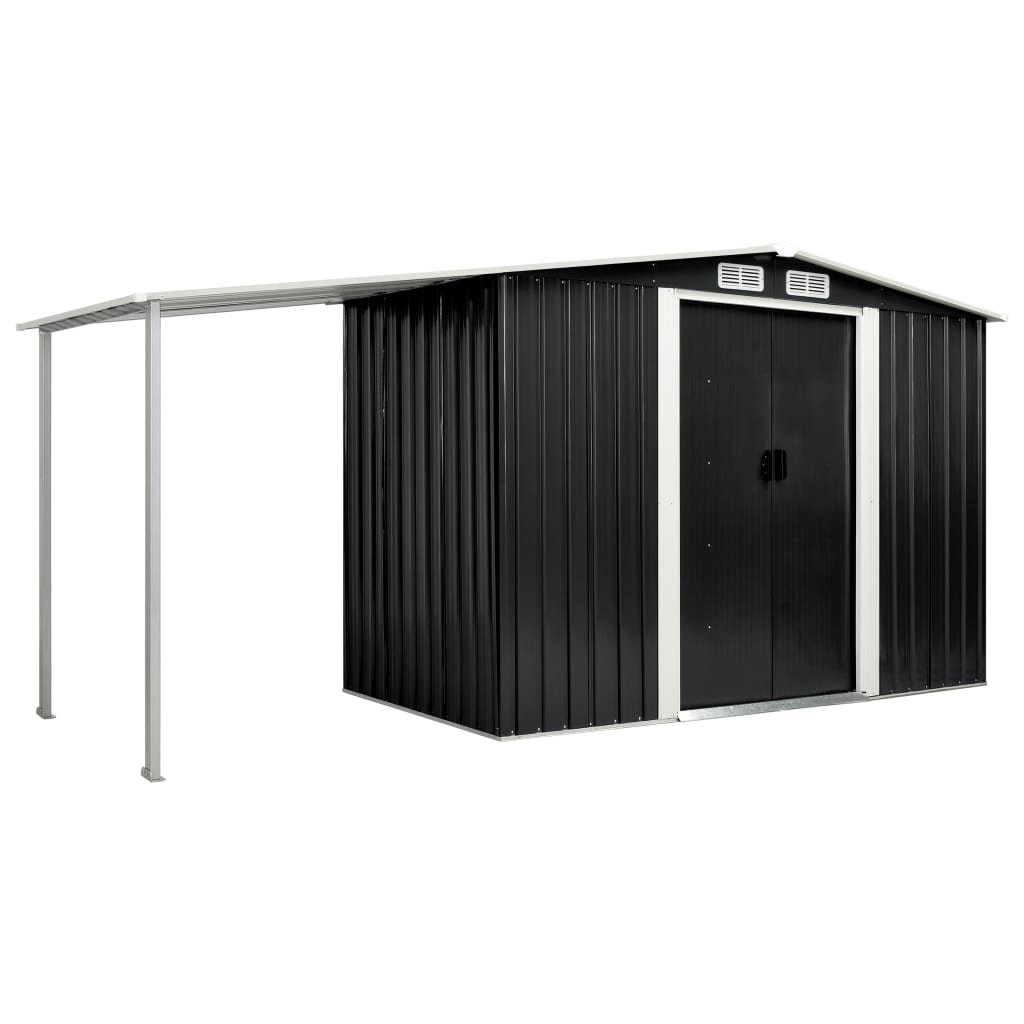 vidaXL antracitszürke acél kerti fészer tolóajtókkal 386 x 131 x 178 cm