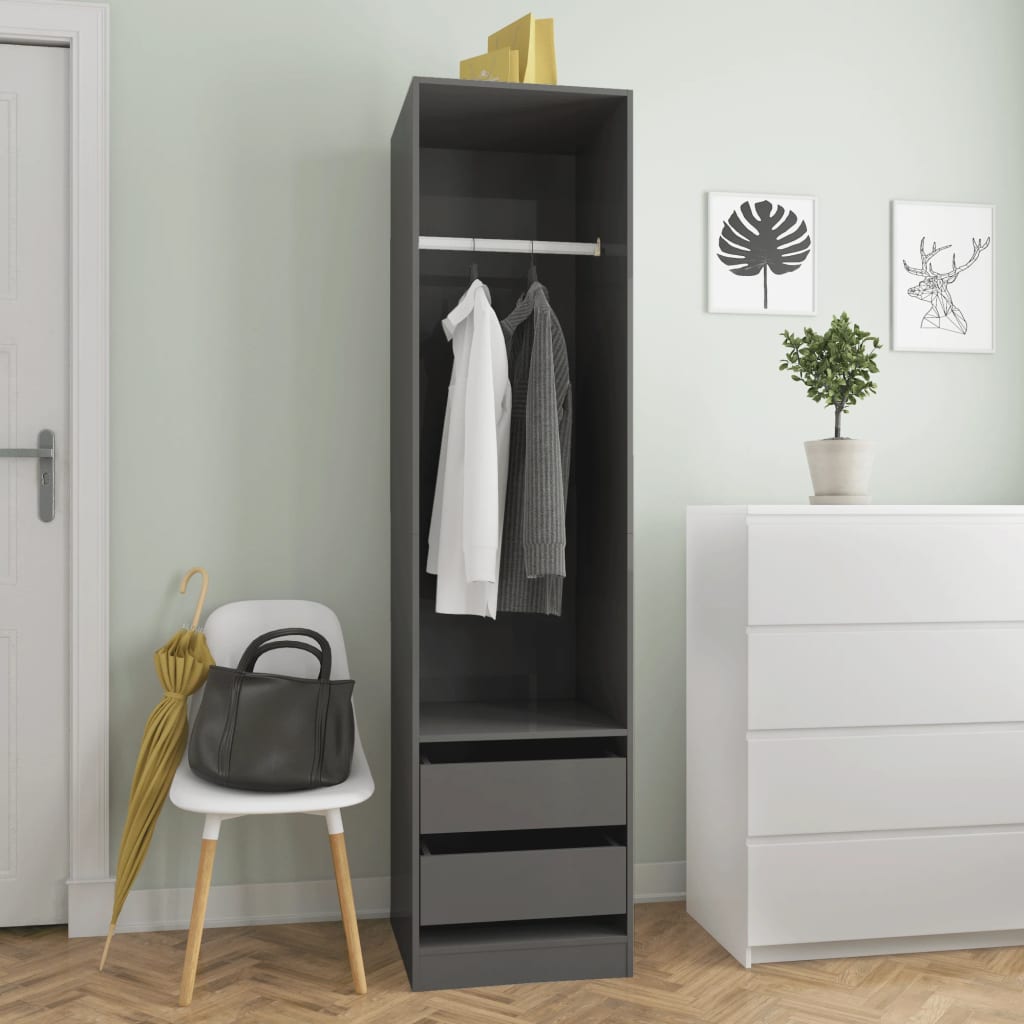vidaXL magasfényű szürke forgácslap fiókos ruhásszekrény 50x50x200 cm