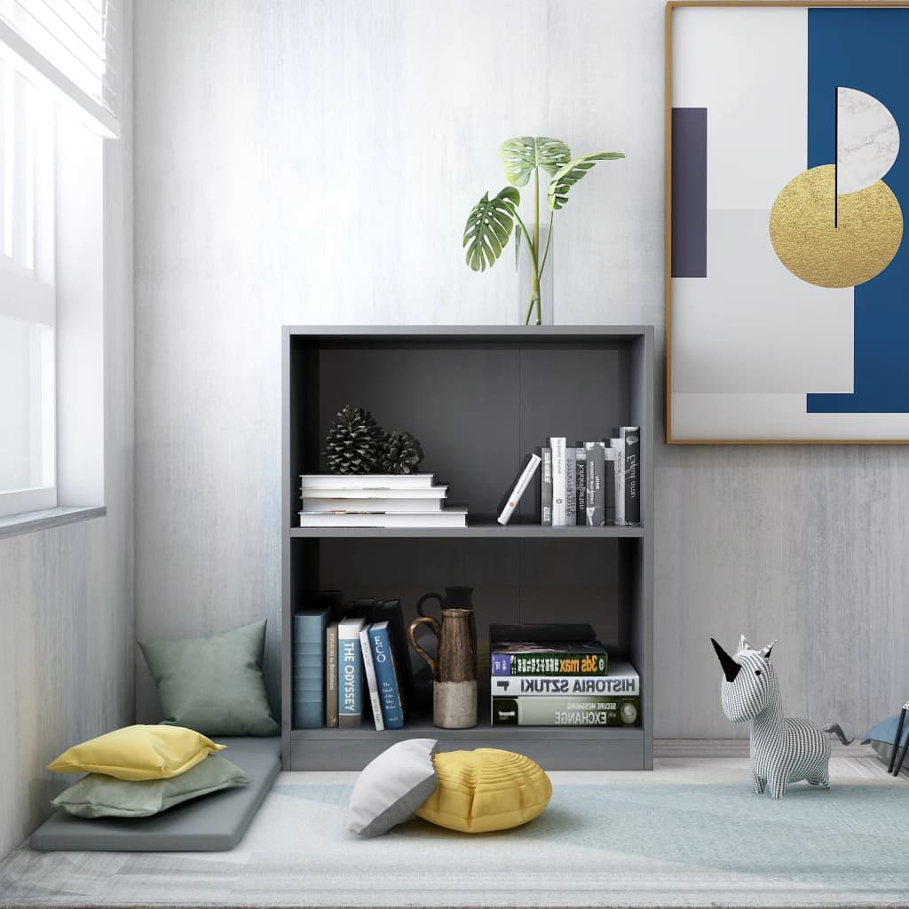 vidaXL magasfényű szürke szerelt fa könyvespolc 60 x 24 x 74,5 cm