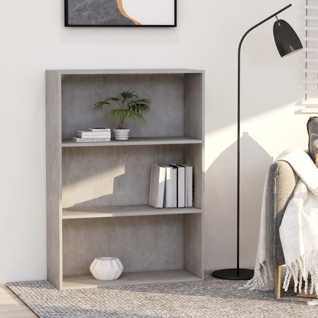 vidaXL 3-szintes betonszürke forgácslap könyvszekrény 80x30x114 cm