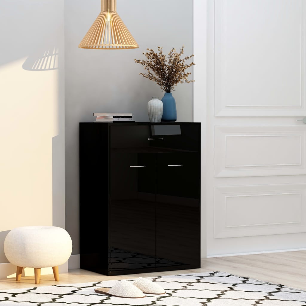 vidaXL magasfényű fekete forgácslap cipősszekrény 60 x 35 x 84 cm