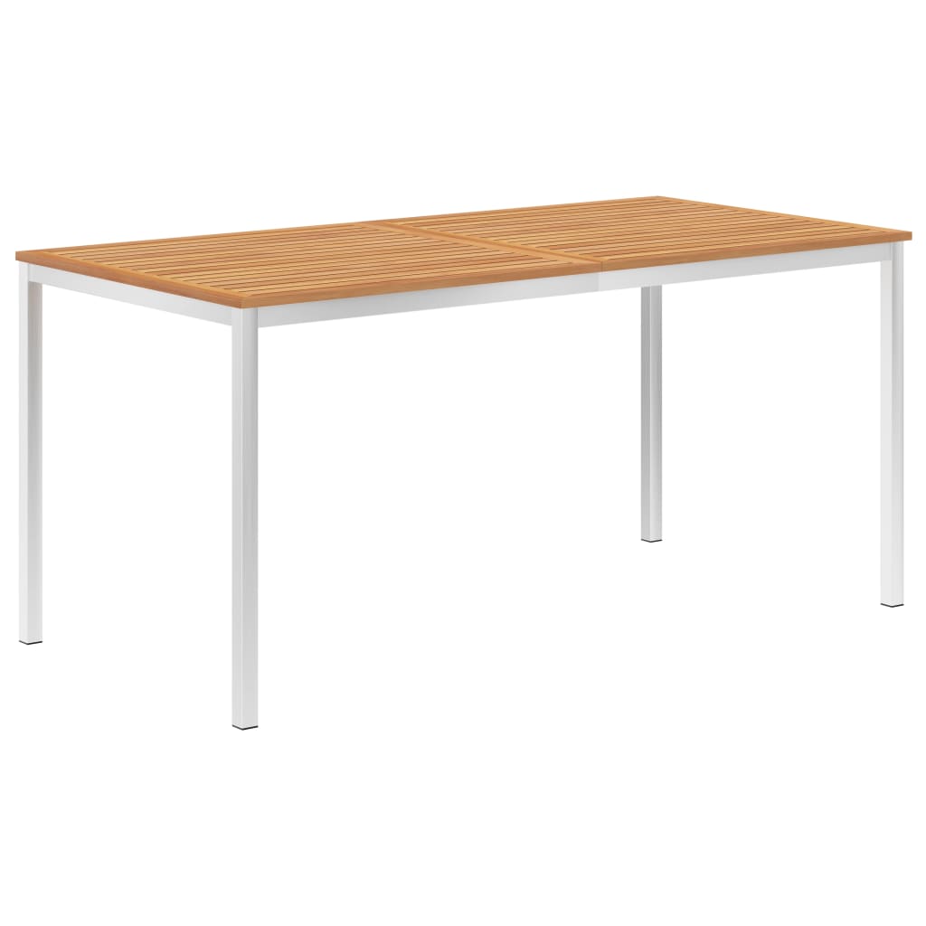 vidaXL tömör tíkfa és rozsdamentes acél kerti étkezőasztal 160x80x75cm