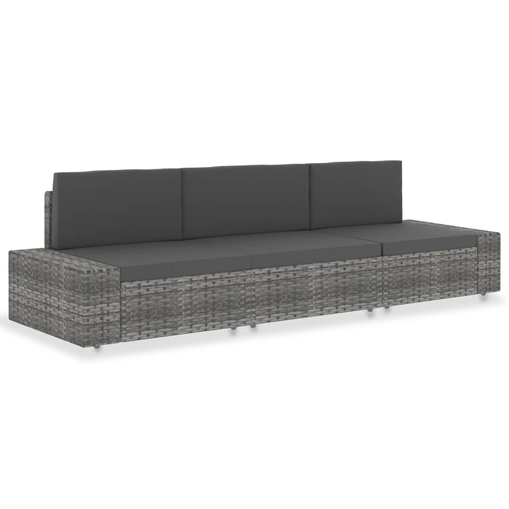 vidaXL 3 személyes szürke elemes polyrattan kanapé