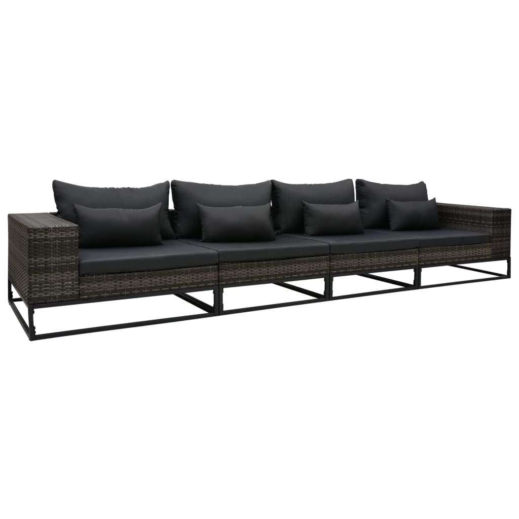 vidaXL 4 részes szürke polyrattan kerti kanapészett párnákkal