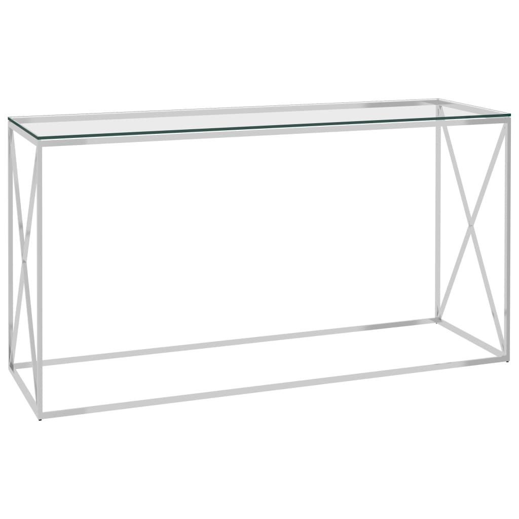 vidaXL ezüstszínű rozsdamentes acél és üveg kisasztal 140 x 40 x 78 cm