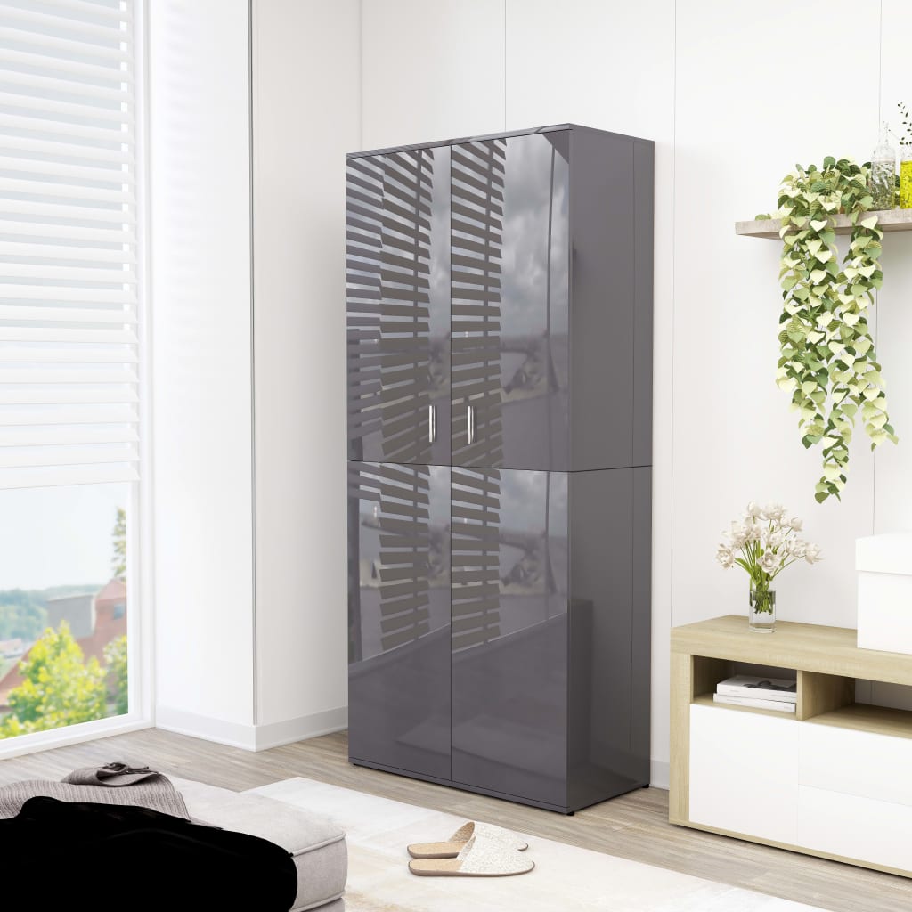 vidaXL magasfényű szürke forgácslap cipősszekrény 80 x 39 x 178 cm