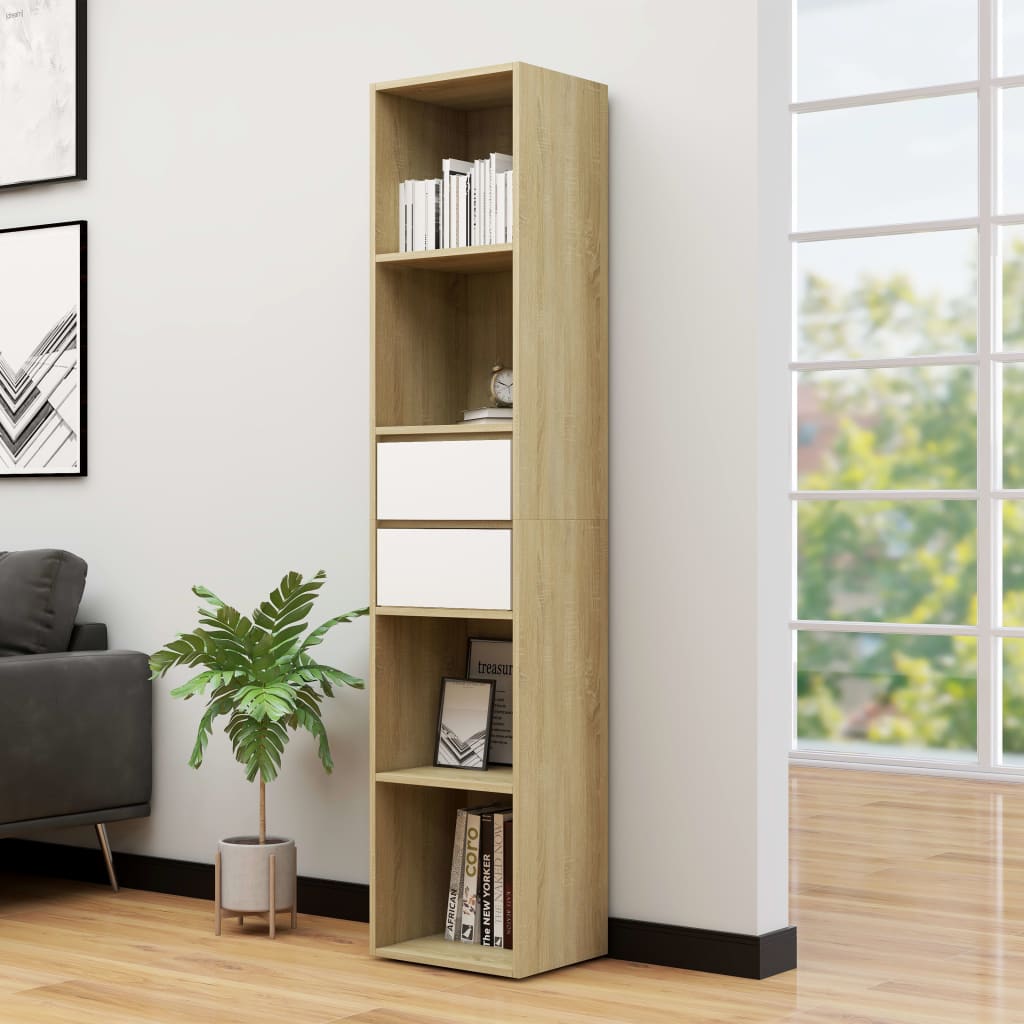 vidaXL fehér és sonoma-tölgy forgácslap könyvszekrény 36 x 30 x 171 cm