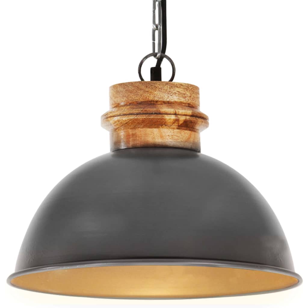 vidaXL kerek szürke ipari tömör mangófa függőlámpa 32 cm E27