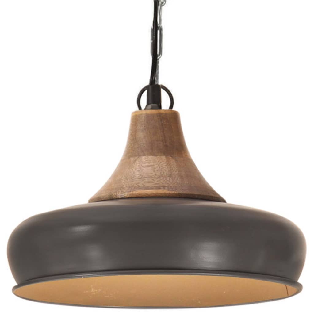 vidaXL szürke ipari vas és tömör fa függőlámpa 26 cm E27