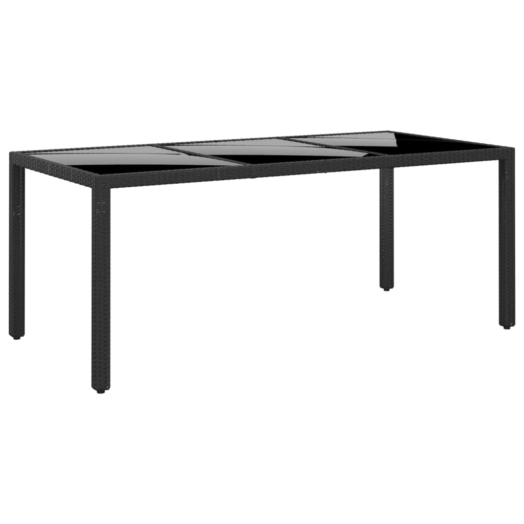 vidaXL fekete polyrattan és edzett üveg kerti asztal 190 x 90 x 75 cm