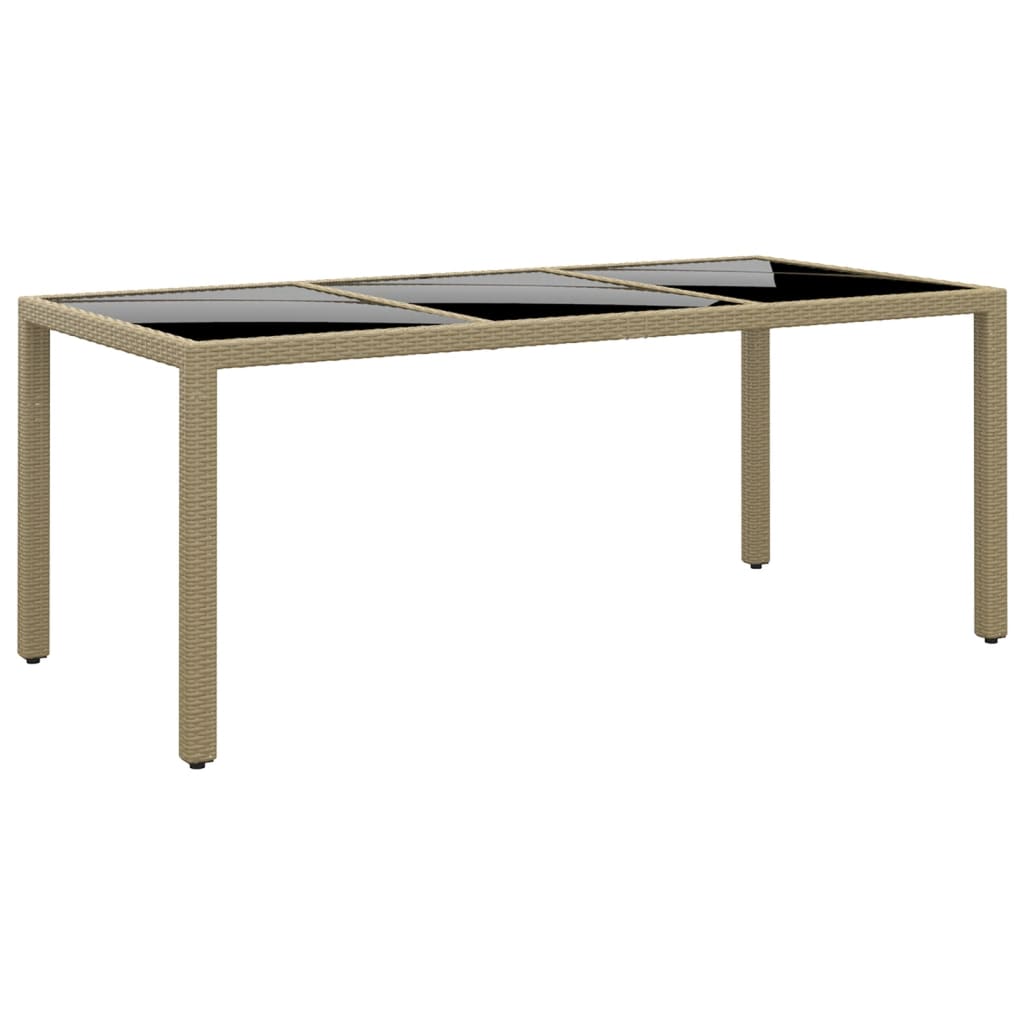 vidaXL bézs edzett üveg és polyrattan kerti asztal 190 x 90 x 75 cm