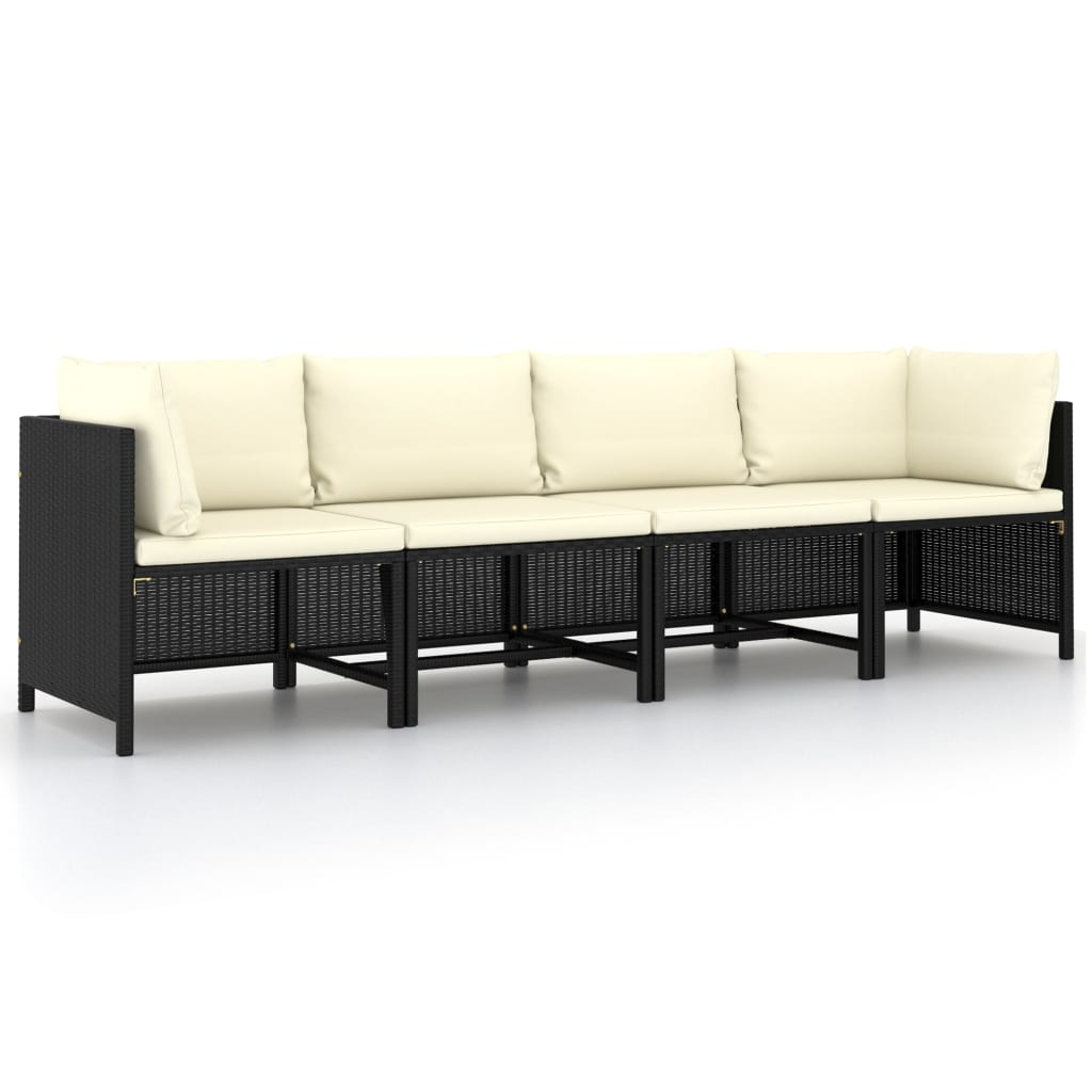 vidaXL 4 személyes fekete polyrattan kerti kanapé párnákkal