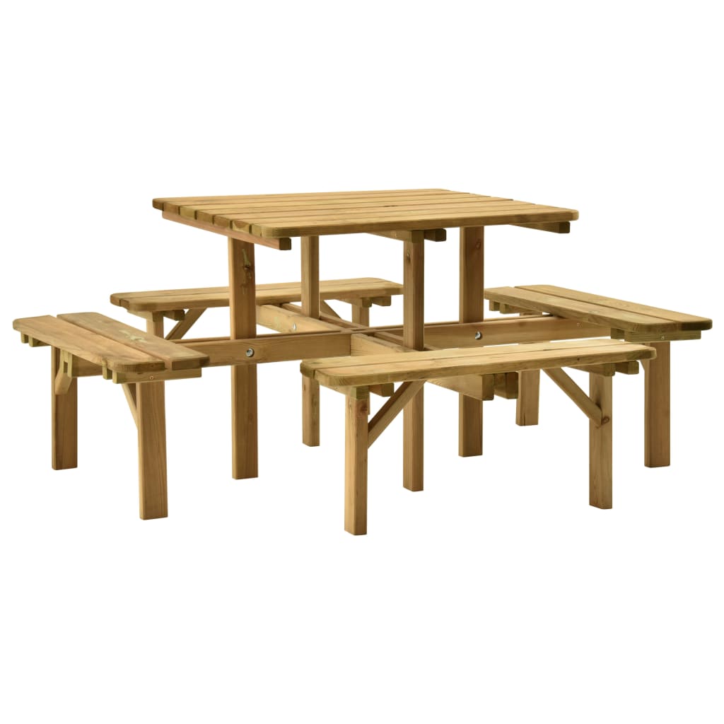 vidaXL négyoldalas impregnált fenyőfa piknikasztal 172 x 172 x 73 cm