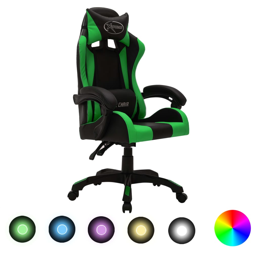 vidaXL zöld és fekete műbőr versenyszék RGB LED-világítással
