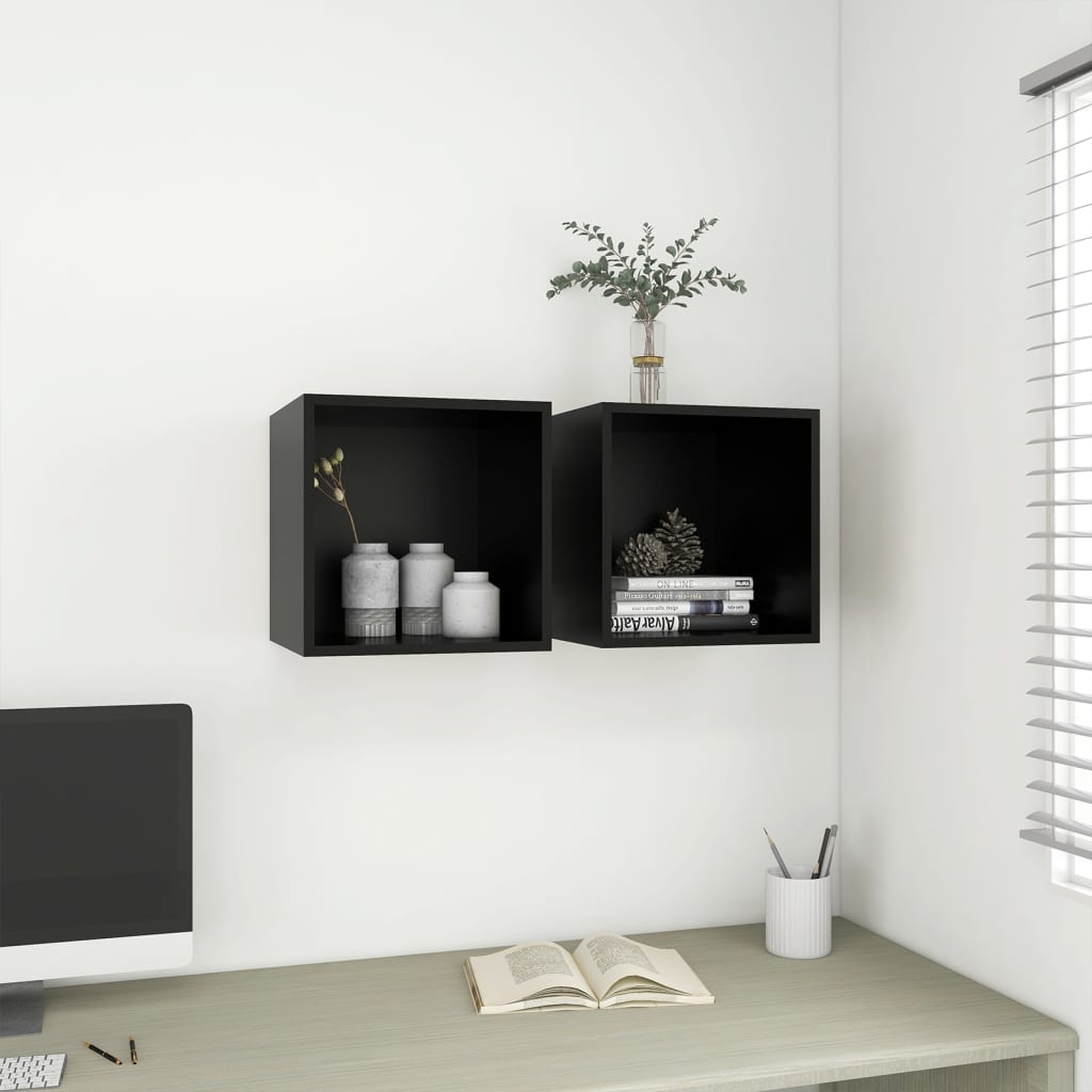 vidaXL 2 db fekete forgácslap faliszekrény 37 x 37 x 37 cm