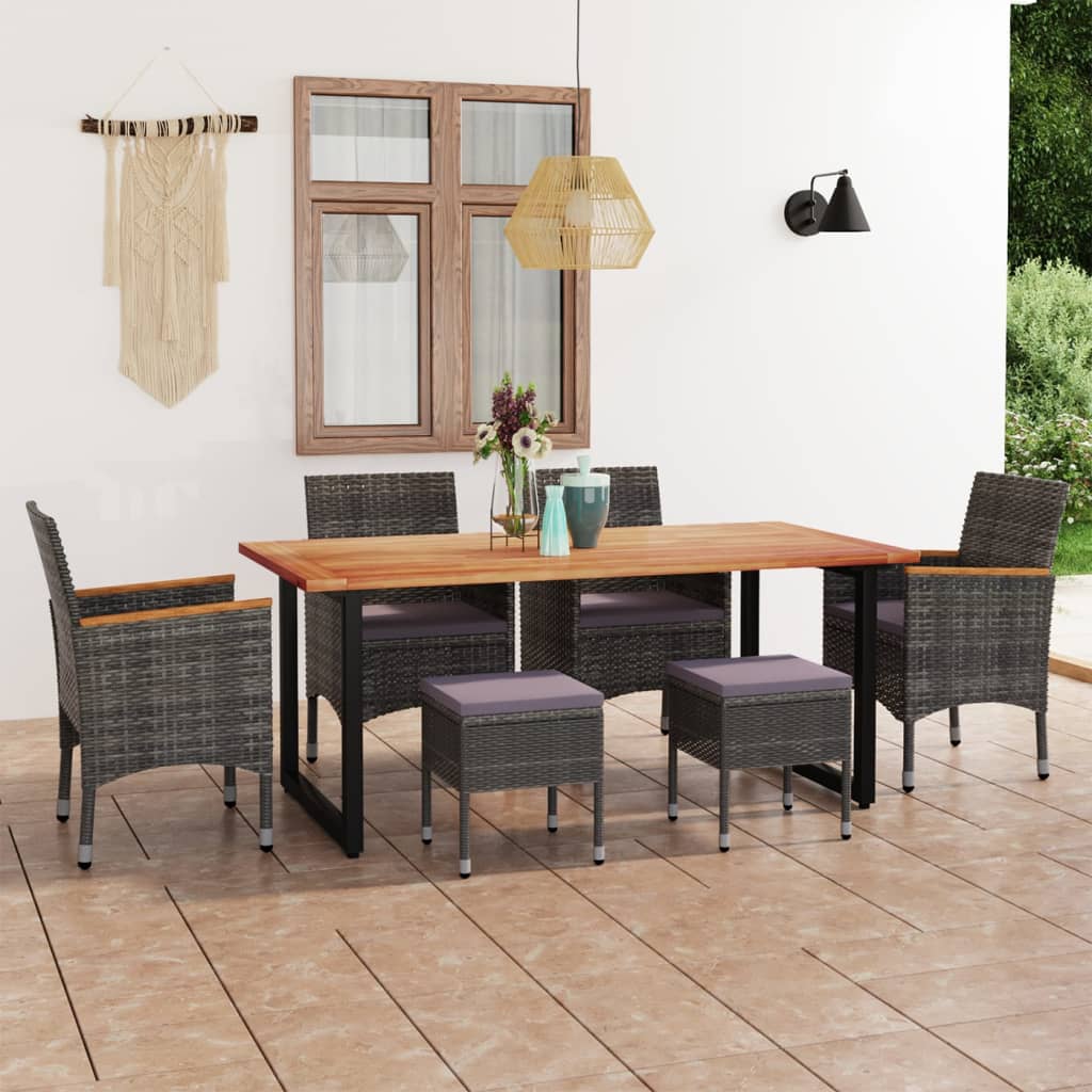 vidaXL 7 részes szürke polyrattan kerti étkezőgarnitúra párnákkal