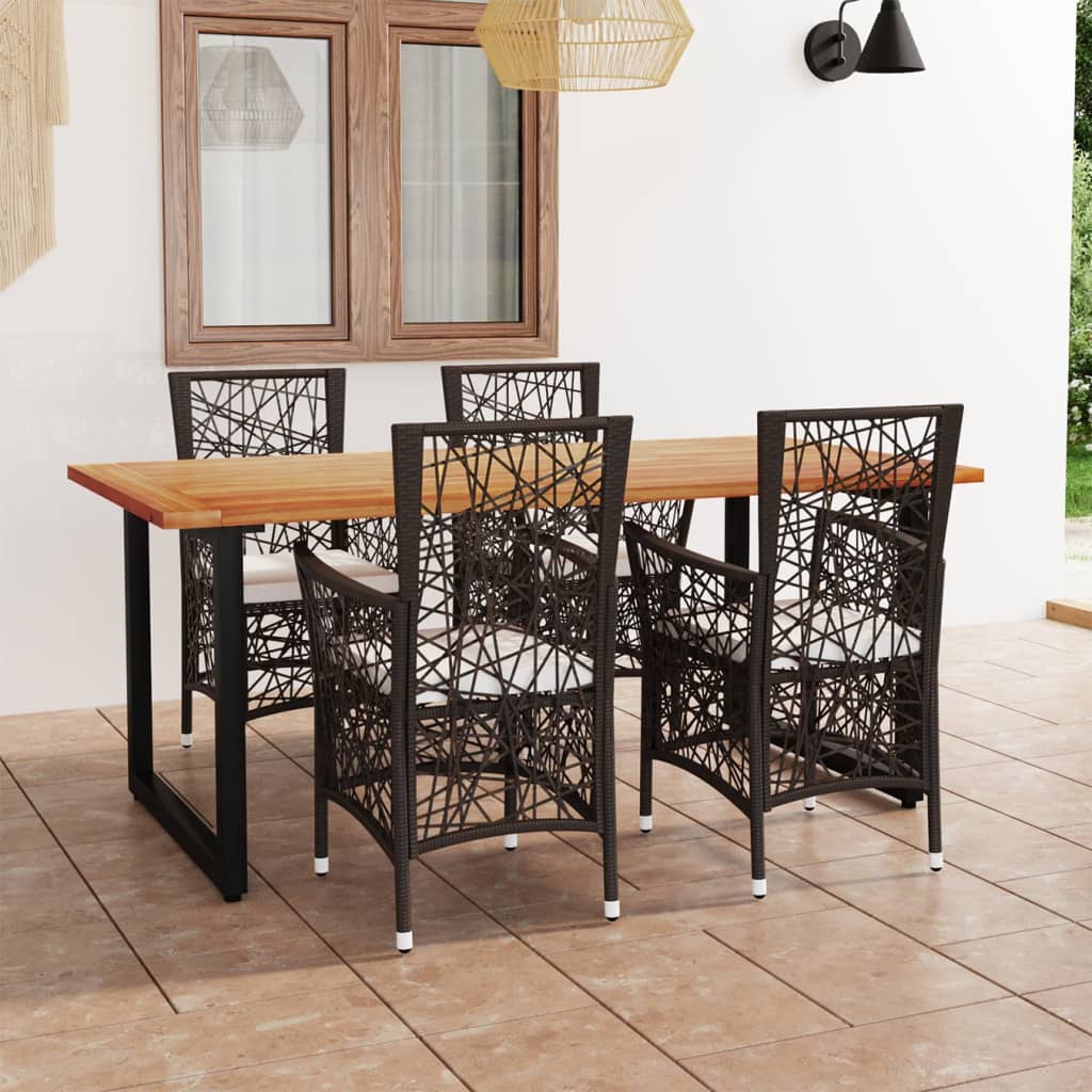 vidaXL 5 részes barna polyrattan kerti étkezőgarnitúra párnákkal