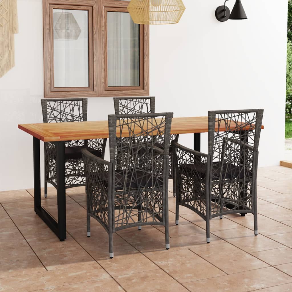 vidaXL 5 részes szürke polyrattan kerti étkezőgarnitúra párnákkal