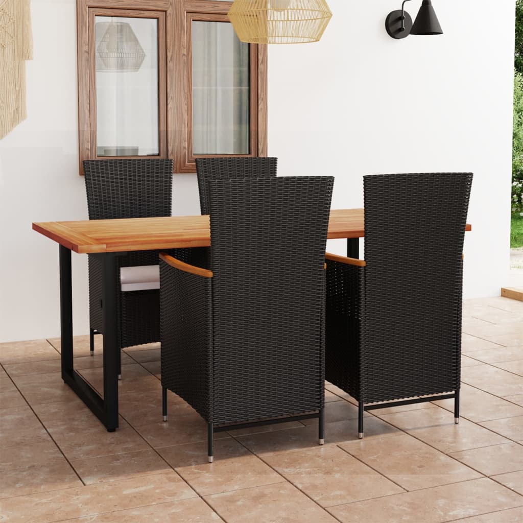 vidaXL 5 részes fekete polyrattan kerti étkezőgarnitúra párnákkal