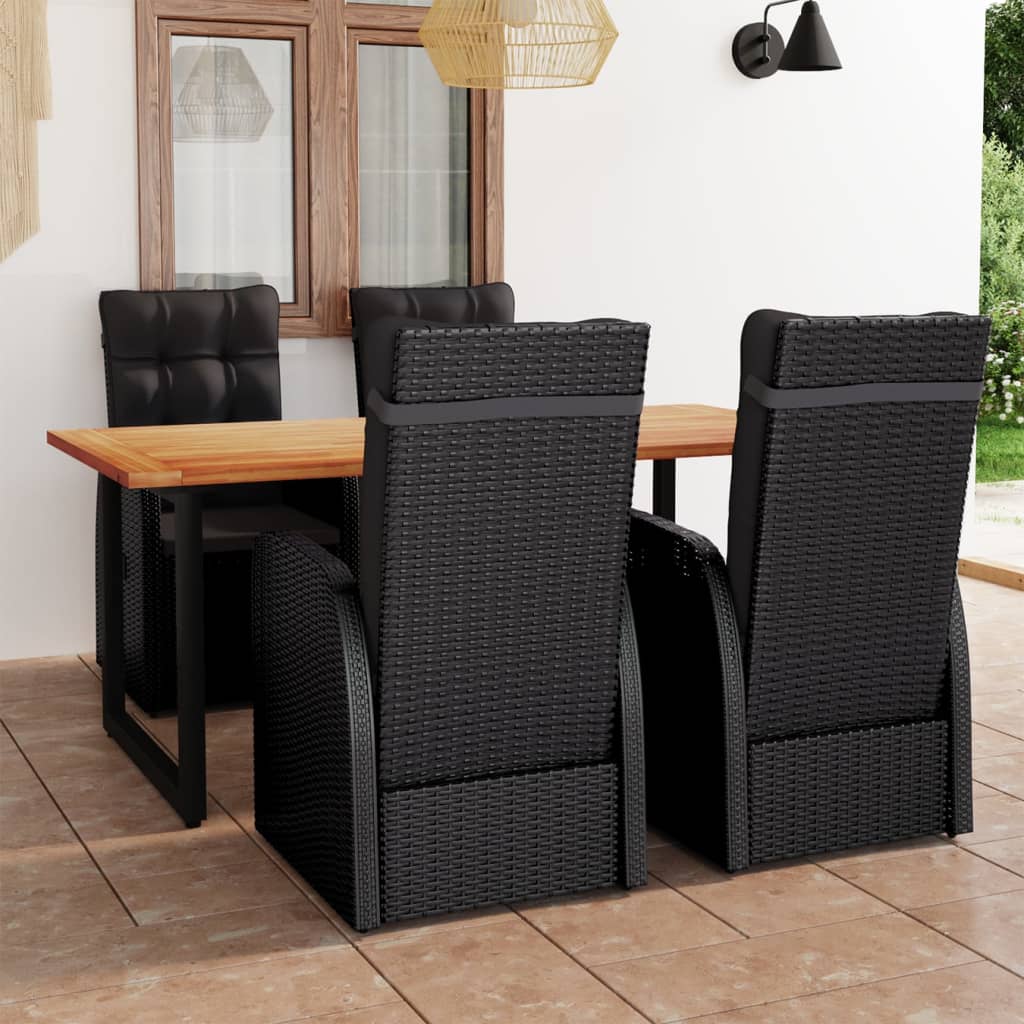 vidaXL 5 részes fekete polyrattan kerti étkezőgarnitúra párnákkal