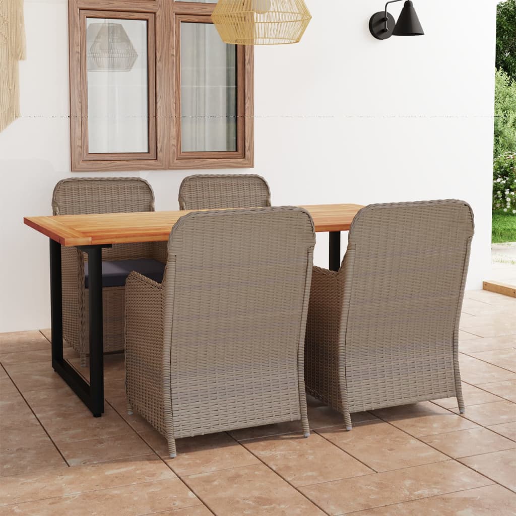 vidaXL 5 részes barna polyrattan kerti étkezőgarnitúra párnákkal