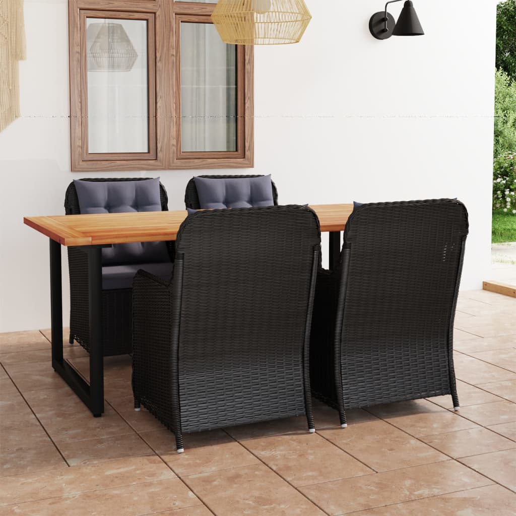 vidaXL 5 részes fekete polyrattan kerti étkezőgarnitúra párnákkal