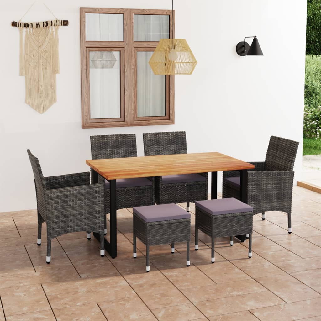 vidaXL 7 részes szürke polyrattan kerti étkezőgarnitúra párnákkal