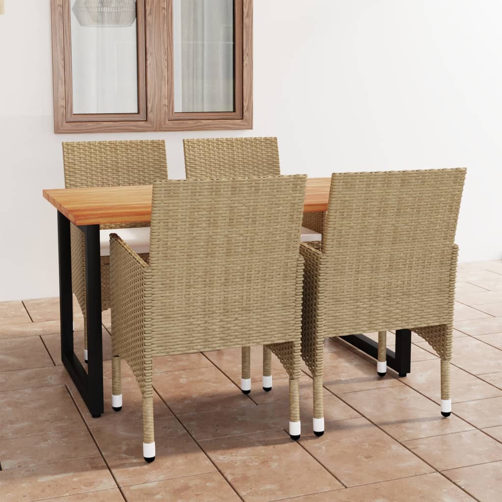 vidaXL 5 részes bézs polyrattan kerti étkezőgarnitúra párnákkal