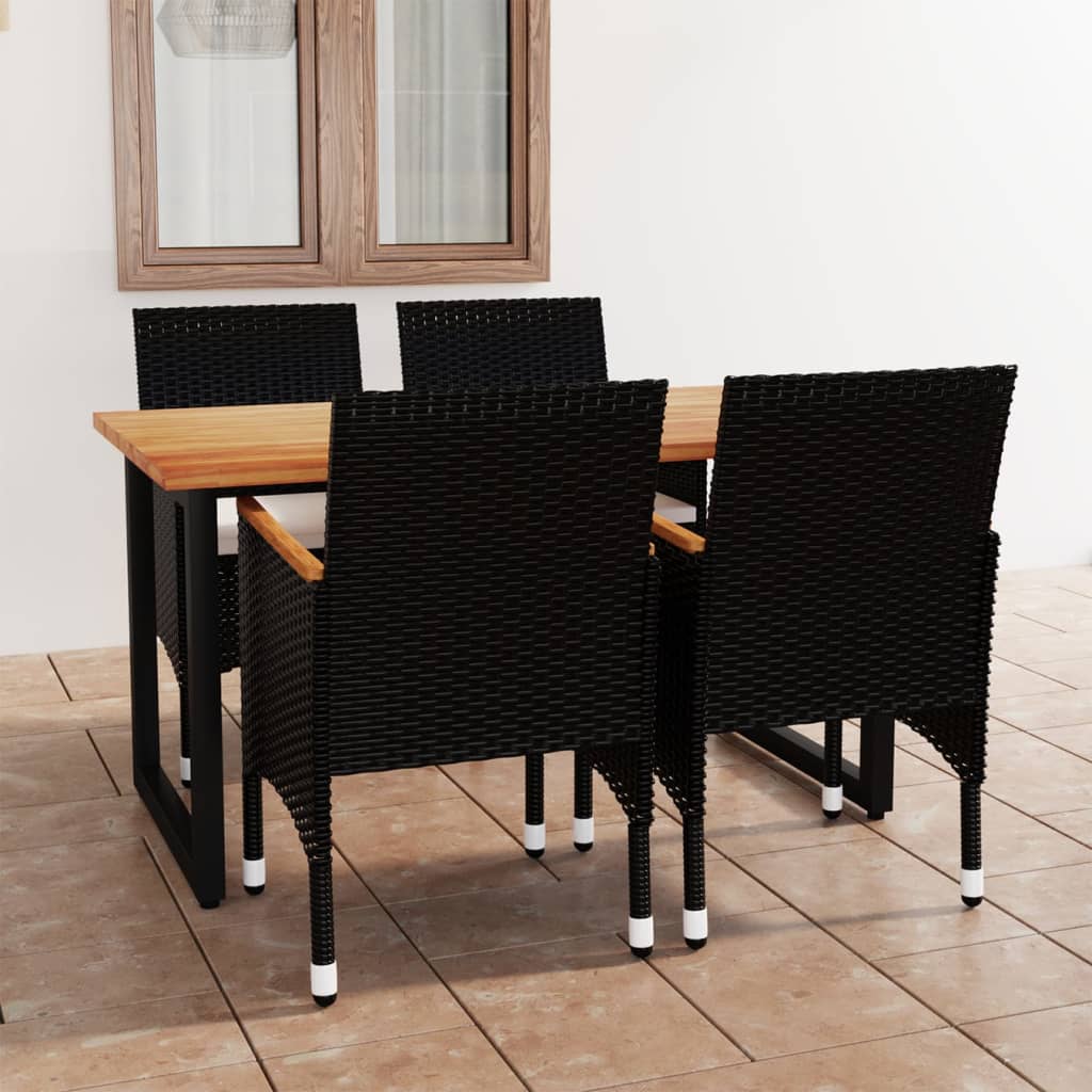 vidaXL 5 részes fekete polyrattan kerti étkezőgarnitúra párnákkal