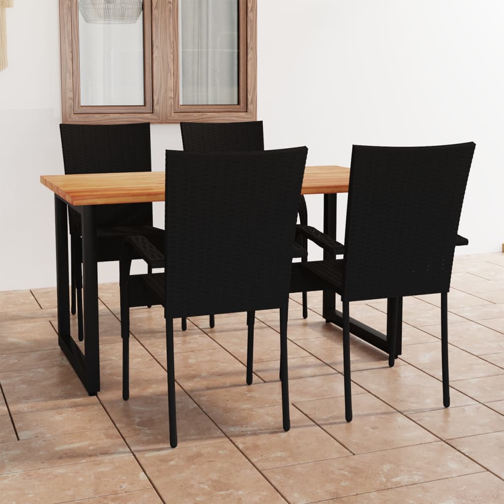 vidaXL 5 részes fekete polyrattan kerti étkezőgarnitúra