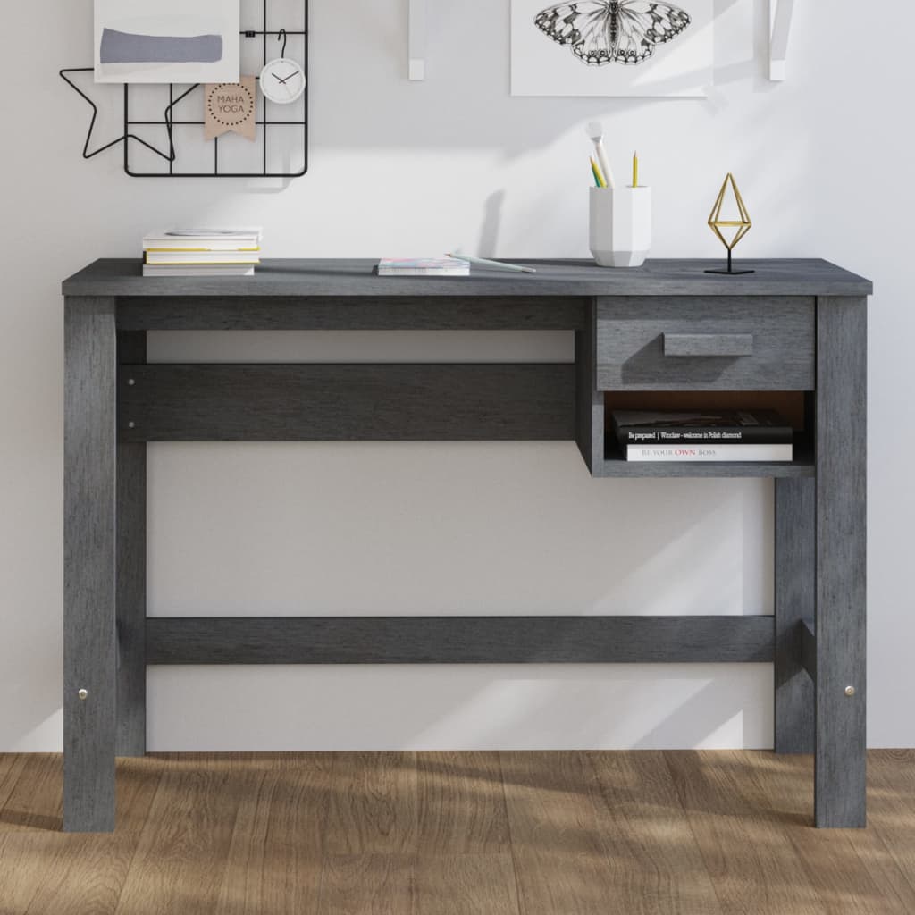 vidaXL HAMAR sötétszürke tömör fenyőfa íróasztal 110 x 40 x 75 cm