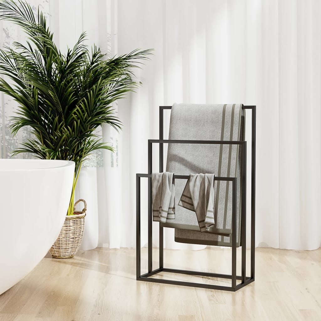 vidaXL fekete vas szabadon álló törölközőtartó 48 x 24 x 79 cm