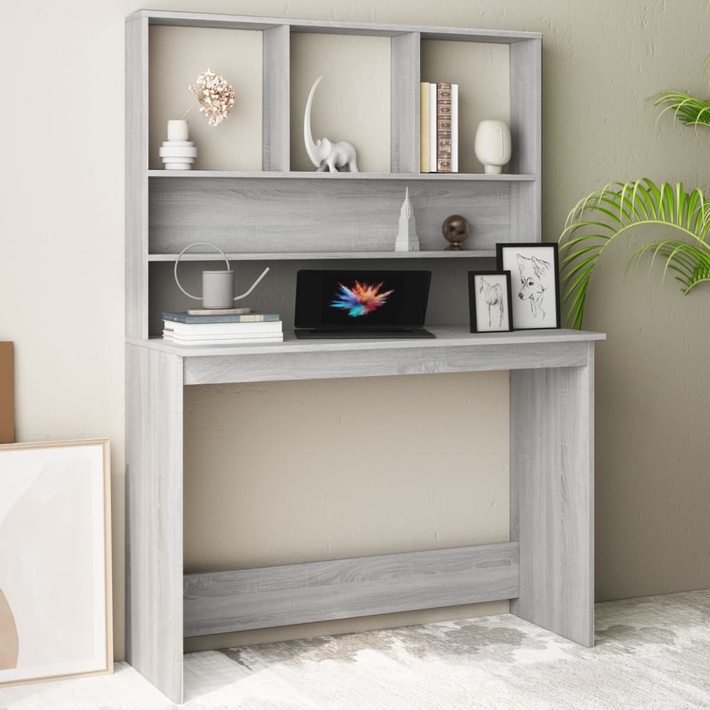 vidaXL szürke sonoma színű szerelt fa íróasztal polcokkal 110x45x157cm