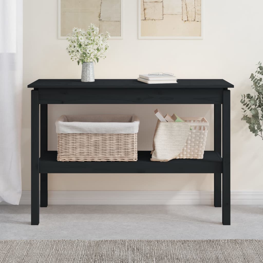 vidaXL fekete tömör fenyőfa tálalóasztal 110 x 40 x 75 cm