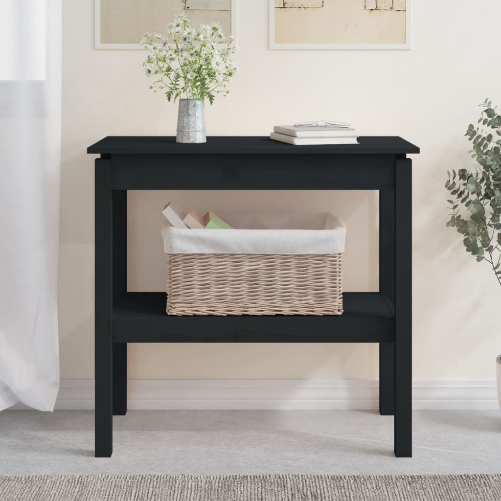 vidaXL fekete tömör fenyőfa tálalóasztal 80 x 40 x 75 cm
