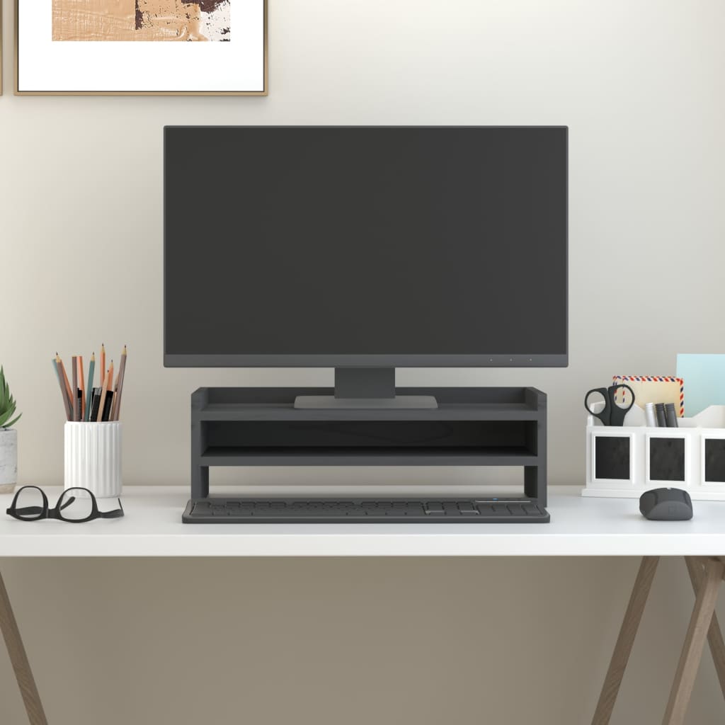 vidaXL szürke tömör fenyőfa monitorállvány 50x24x16 cm