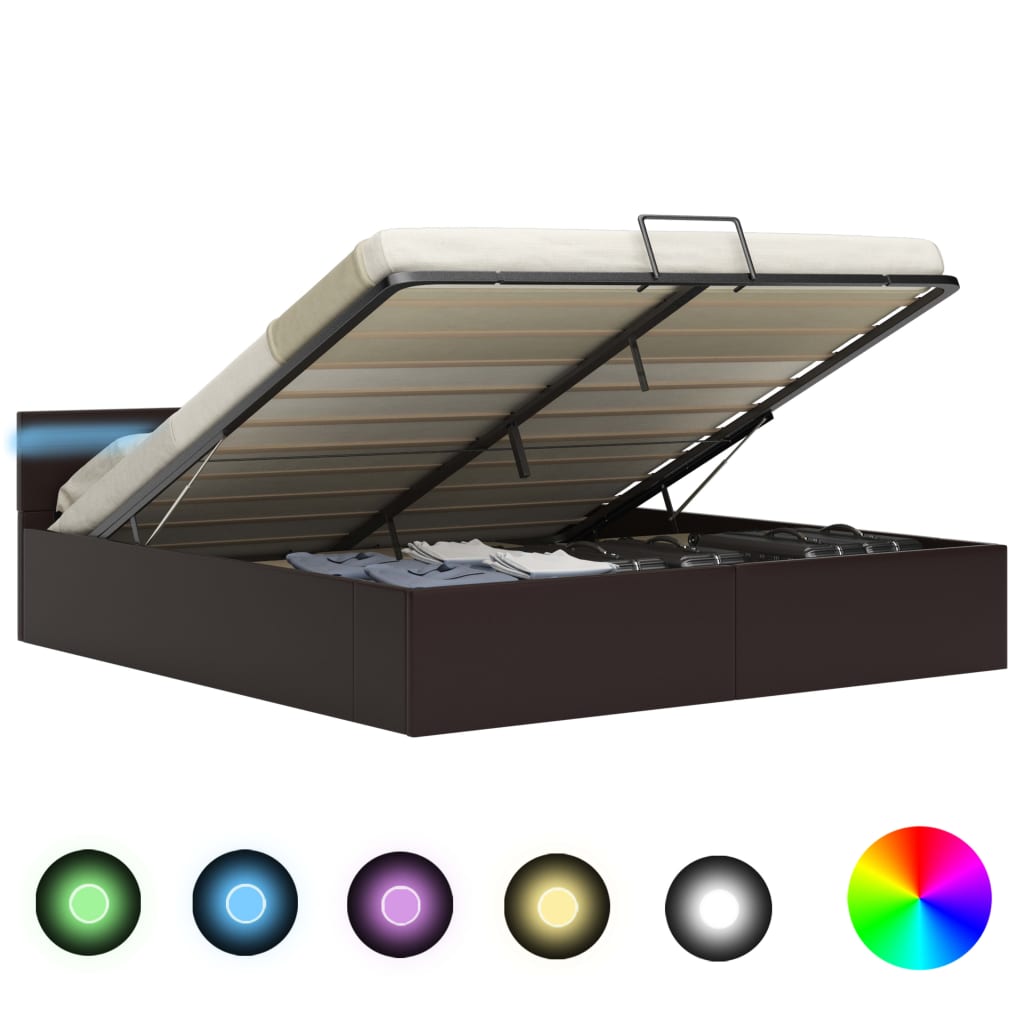 vidaXL szürke műbőr LED-es hidraulikus ágykeret 180 x 200 cm