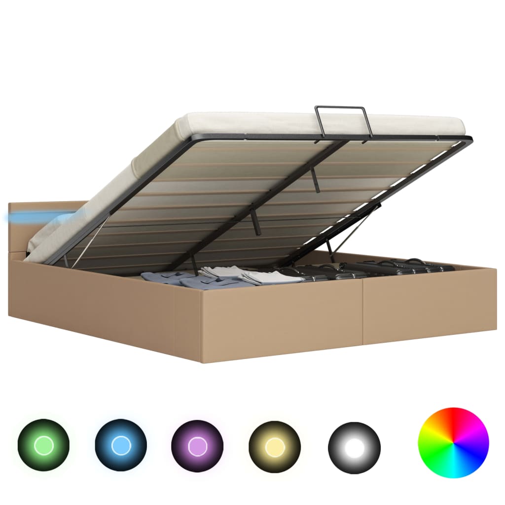 vidaXL kávészínű műbőr LED-es hidraulikus ágykeret 160 x 200 cm