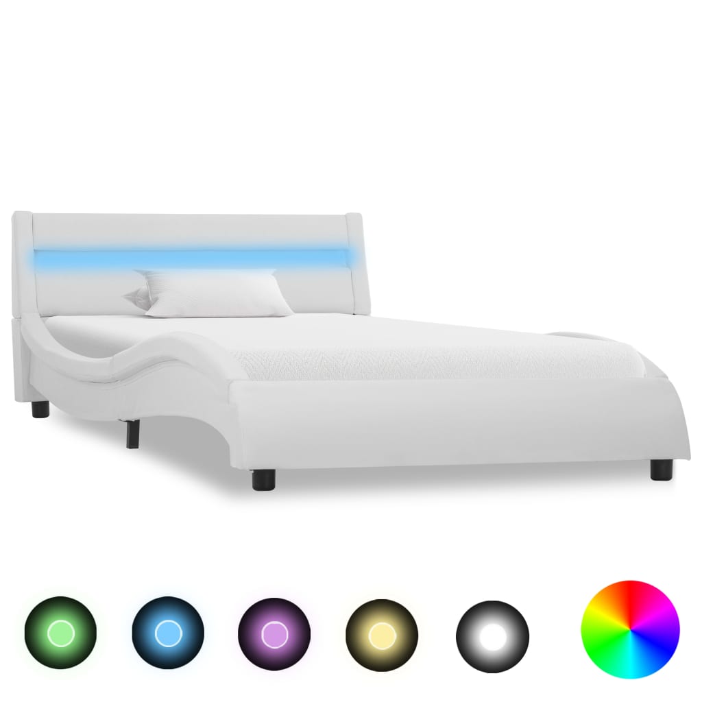 vidaXL fehér LED-es műbőr ágykeret 90 x 200 cm