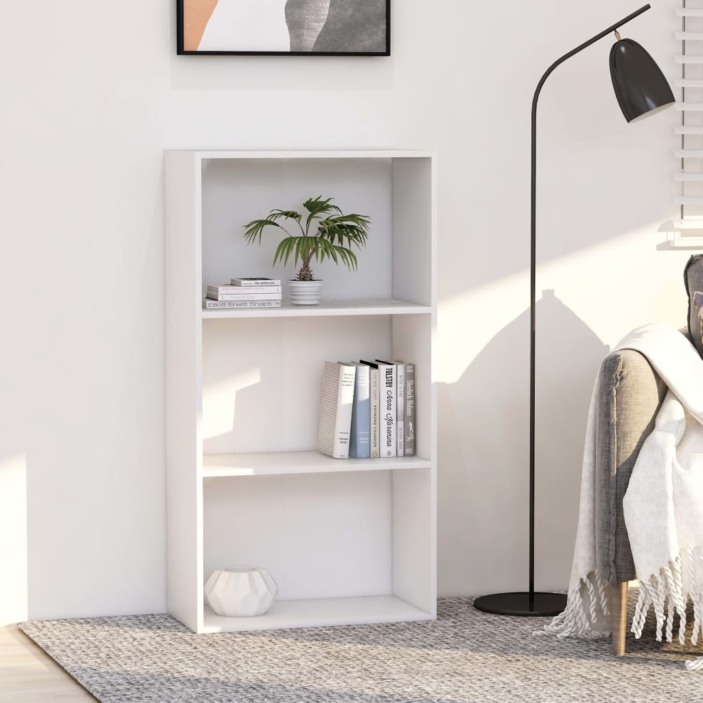 vidaXL 3-szintes fehér forgácslap könyvszekrény 60 x 30 x 114 cm