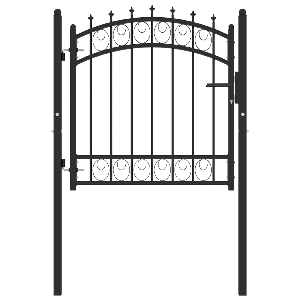 vidaXL fekete acél kerítéskapu cövekekkel 100 x 100 cm
