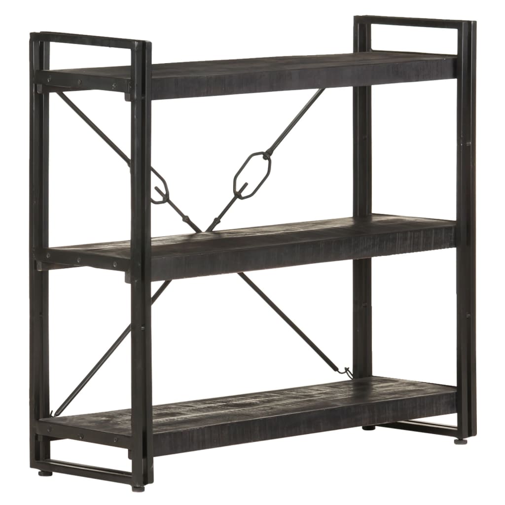 vidaXL 3 szintes fekete tömör mangófa könyvespolc 90 x 30 x 80 cm