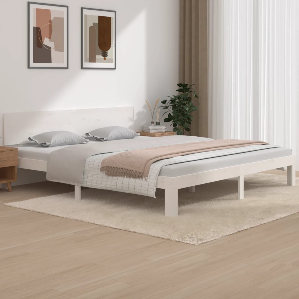 vidaXL fehér tömör fa ágykeret 180 x 200 cm (6FT Super King)