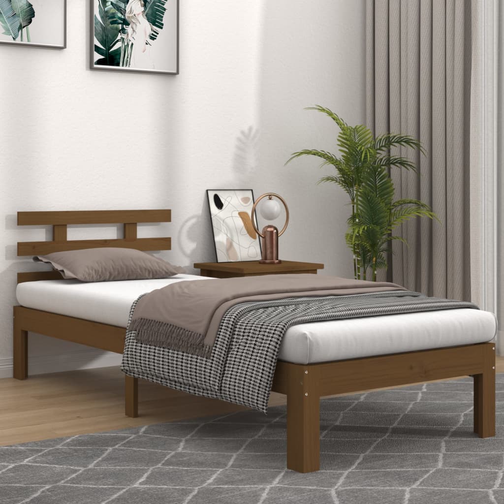 vidaXL mézbarna tömör fenyőfa ágykeret 75 x 190 cm (2FT6 Small Single)