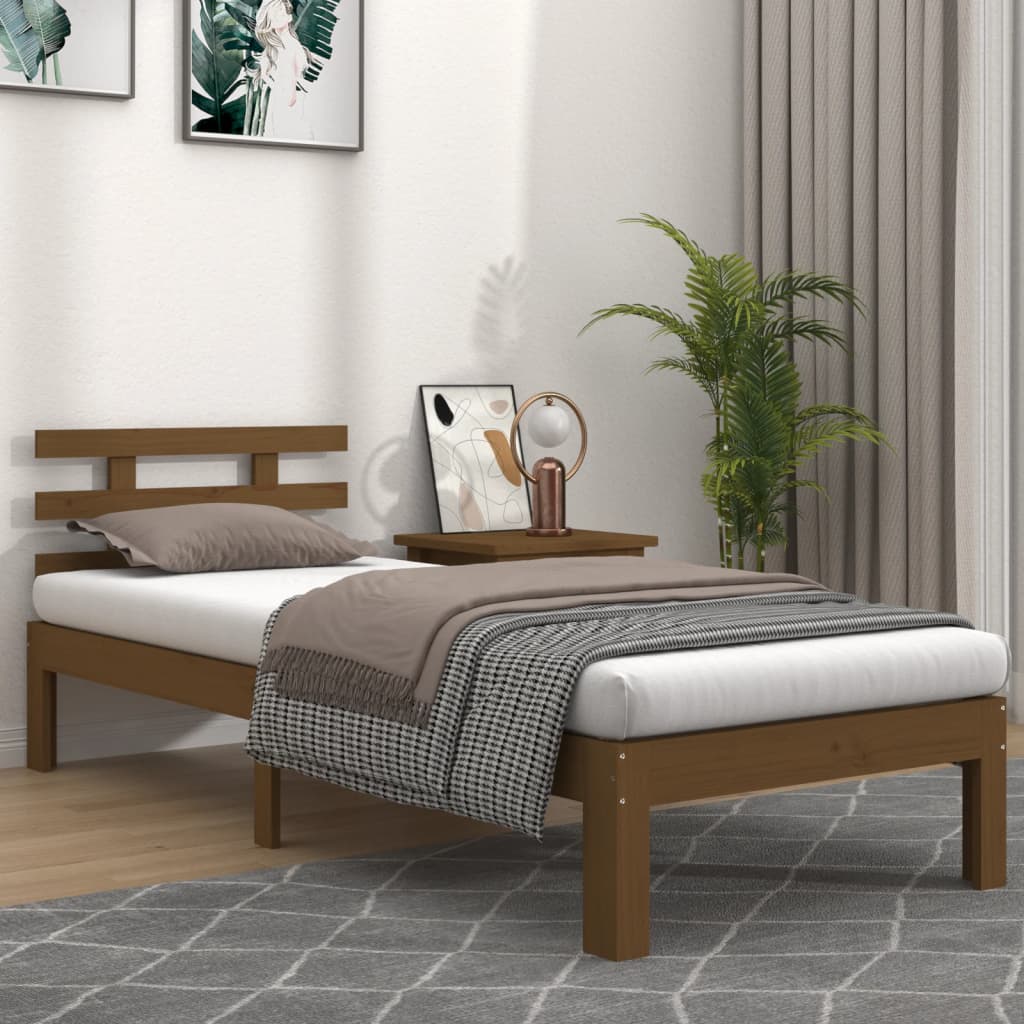 vidaXL mézbarna tömör fa ágykeret 90x190 cm (3FT Single)