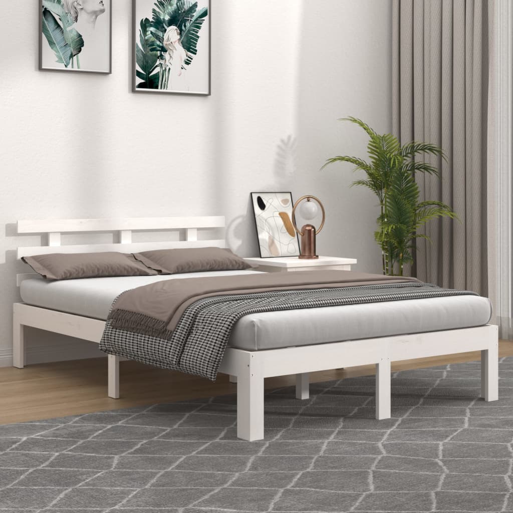vidaXL fehér tömör fa ágykeret 150x200 cm (5FT King Size)