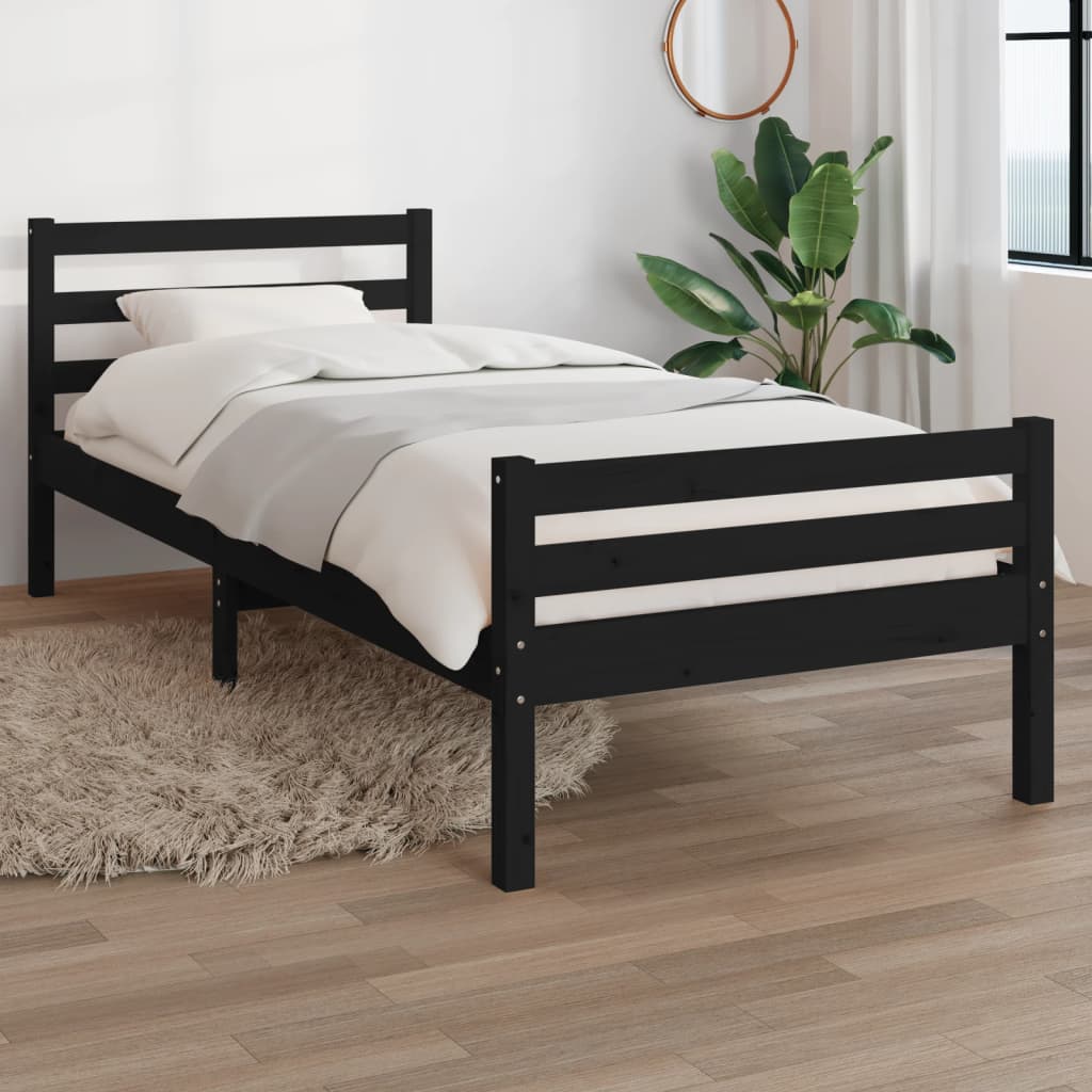 vidaXL fekete tömör fenyőfa ágykeret 90 x 190 cm (3FT Single)